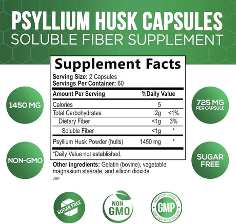 NATURE'S NUTRITION - Nature's Nutrition High Absorption Psyllium Husk 1450Mg. 120 Capsulas - The Red Vitamin MX - Suplementos Alimenticios - {{ shop.shopifyCountryName }}