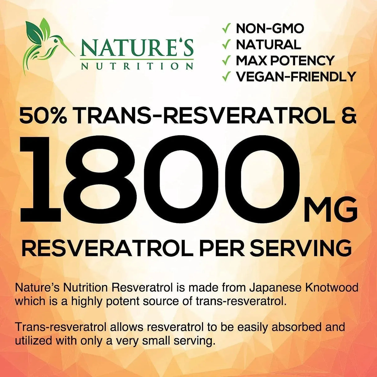 NATURE'S NUTRITION - Nature's Nutrition Resveratrol 1800Mg. 60 Capsulas - The Red Vitamin MX - Suplementos Alimenticios - {{ shop.shopifyCountryName }}