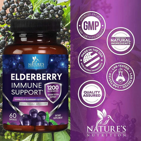 NATURE'S NUTRITION - Nature's Nutrition Sambucus Black Elderberry Extract 60 Capsulas - The Red Vitamin MX - Suplementos Alimenticios - {{ shop.shopifyCountryName }}