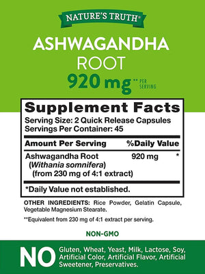 NATURE'S TRUTH - Nature's Truth Ashwagandha 920Mg. 90 Capsulas - The Red Vitamin MX - Suplementos Alimenticios - {{ shop.shopifyCountryName }}