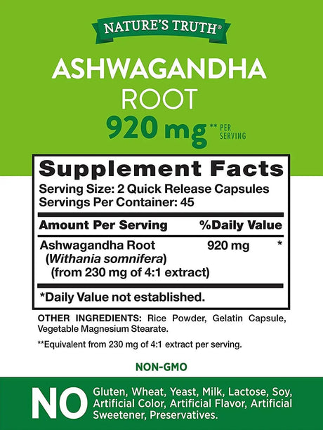 NATURE'S TRUTH - Nature's Truth Ashwagandha 920Mg. 90 Capsulas - The Red Vitamin MX - Suplementos Alimenticios - {{ shop.shopifyCountryName }}