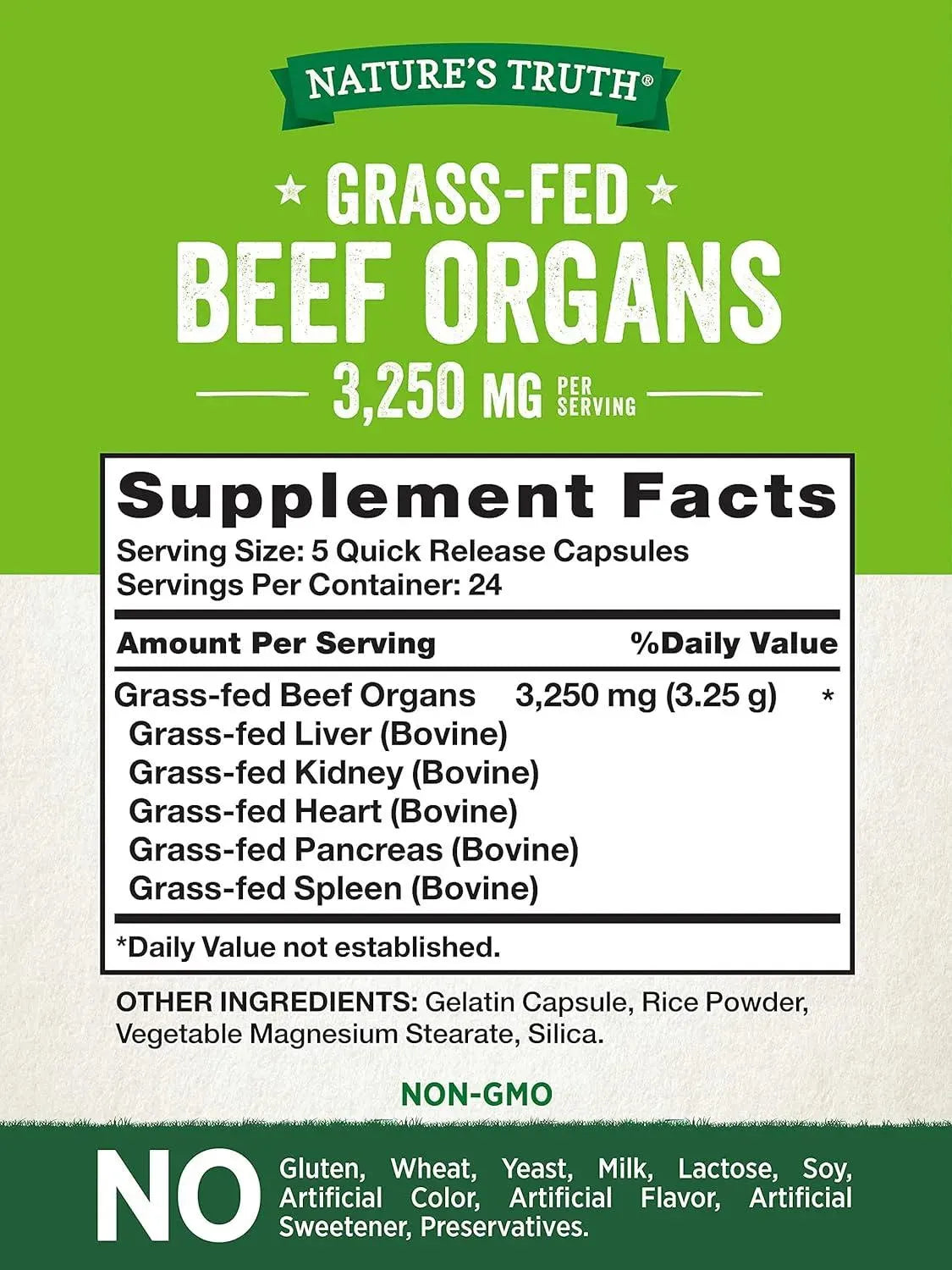 NATURE'S TRUTH - Nature's Truth Grass Fed Beef Organs 3250Mg. 120 Capsulas - The Red Vitamin MX - Suplementos Alimenticios - {{ shop.shopifyCountryName }}