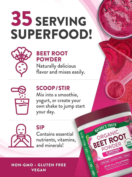 NATURE'S TRUTH - Nature's Truth Organic Beet Root Powder 173Gr. - The Red Vitamin MX - Suplementos Alimenticios - {{ shop.shopifyCountryName }}