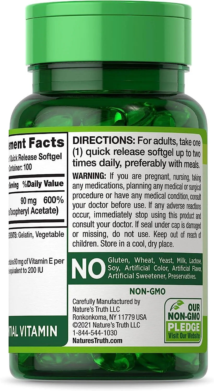 NATURE'S TRUTH - Nature's Truth Vitamin E Capsules 200 IU 100 Capsulas Blandas - The Red Vitamin MX - Suplementos Alimenticios - {{ shop.shopifyCountryName }}