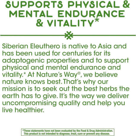 NATURE'S WAY - Nature's Way Premium Herbal Siberian Eleuthero Root 1275Mg. 100 Capsulas - The Red Vitamin MX - Suplementos Alimenticios - {{ shop.shopifyCountryName }}