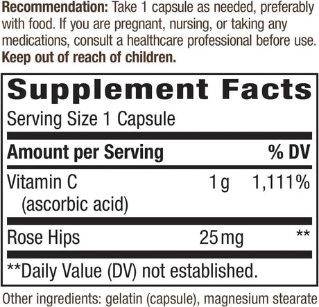 NATURE'S WAY - Nature's Way Vitamin C with Rose Hips 1000Mg. 250 Capsulas - The Red Vitamin MX - Suplementos Alimenticios - {{ shop.shopifyCountryName }}