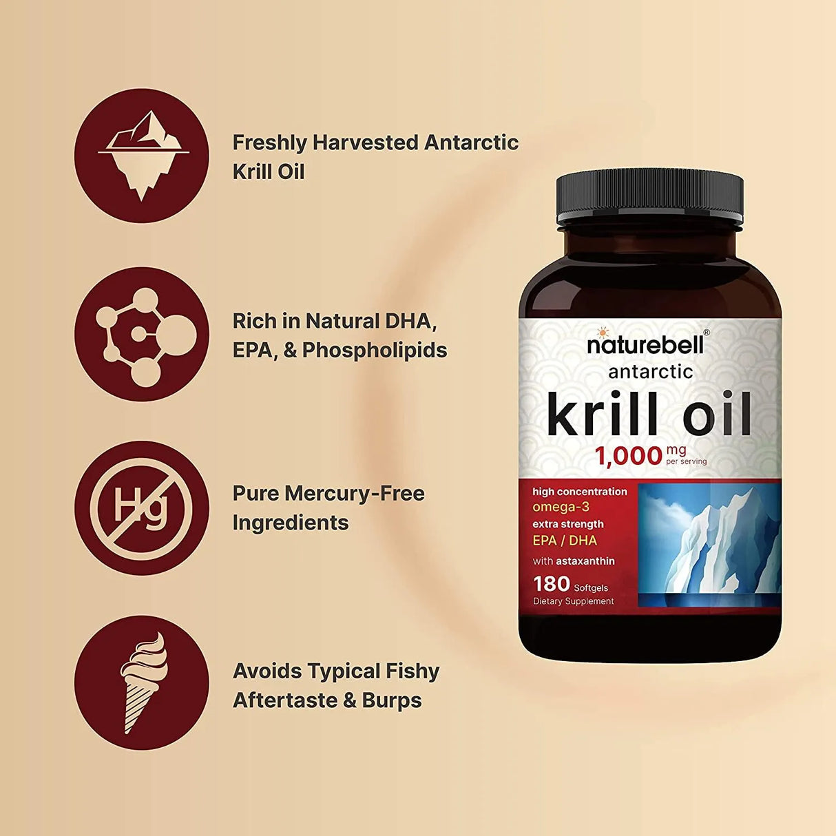 NATUREBELL - NatureBell Antarctic Krill Oil 1000Mg. 180 Capsulas Blandas - The Red Vitamin MX - Suplementos Alimenticios - {{ shop.shopifyCountryName }}