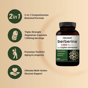 NATUREBELL - NatureBell Berberine with Ceylon Cinnamon 1500Mg. 240 Capsulas - The Red Vitamin MX - Suplementos Alimenticios - {{ shop.shopifyCountryName }}