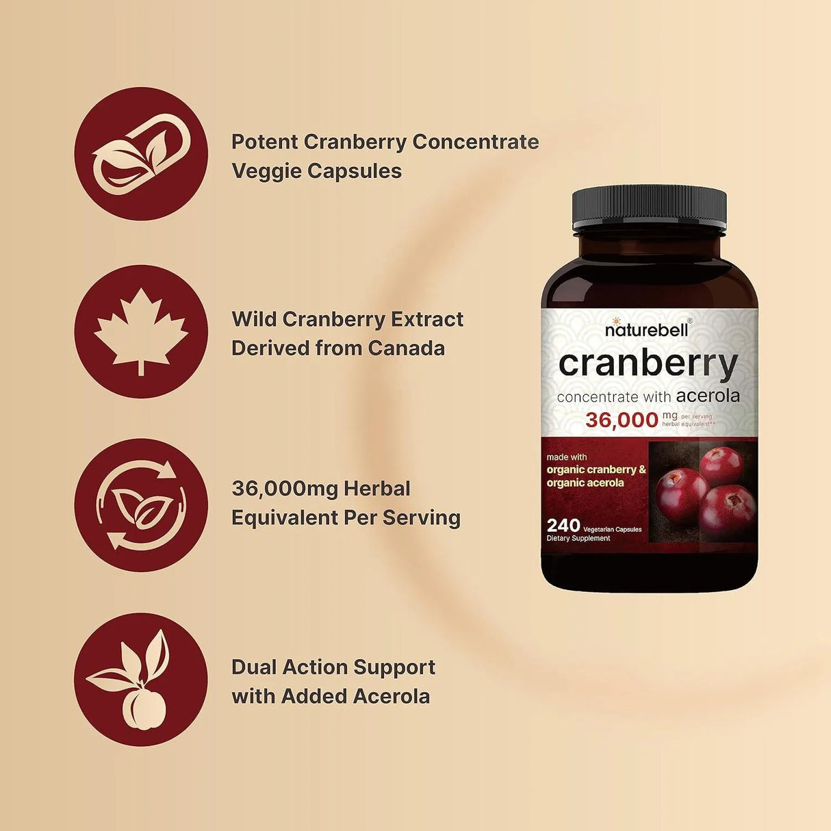 NATUREBELL - NatureBell Cranberry 36,000Mg. with Acerola 240 Capsulas - The Red Vitamin MX - Suplementos Alimenticios - {{ shop.shopifyCountryName }}