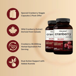 NATUREBELL - NatureBell Cranberry 36,000Mg. with Acerola 480 Capsulas - The Red Vitamin MX - Suplementos Alimenticios - {{ shop.shopifyCountryName }}