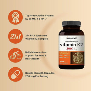 NATUREBELL - NatureBell Full Spectrum Vitamin K2 200mcg 240 Capsulas - The Red Vitamin MX - Suplementos Alimenticios - {{ shop.shopifyCountryName }}