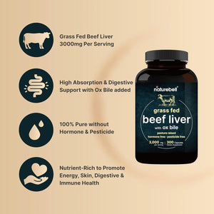 NATUREBELL - NatureBell Grass Fed Beef Liver 3000Mg. 300 Capsulas - The Red Vitamin MX - Suplementos Alimenticios - {{ shop.shopifyCountryName }}