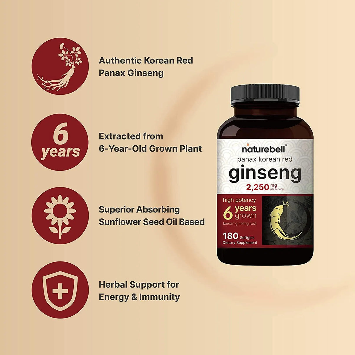 NATUREBELL - NatureBell Korean Red Ginseng Extract 2250Mg. 180 Capsulas Blandas - The Red Vitamin MX - Suplementos Alimenticios - {{ shop.shopifyCountryName }}