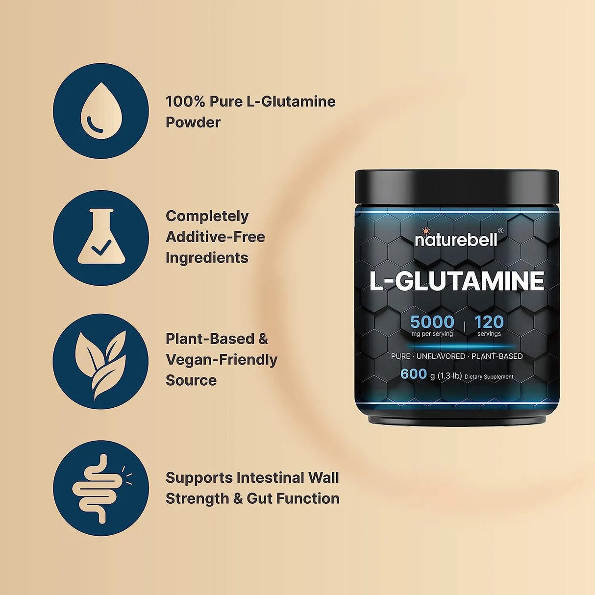 NATUREBELL - NatureBell L-Glutamine Powder 120 Servicios 600Gr. - The Red Vitamin MX - Suplementos Alimenticios - {{ shop.shopifyCountryName }}