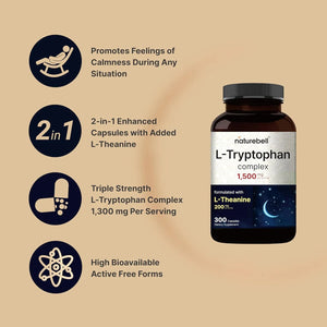 NATUREBELL - NatureBell L Tryptophan 1300Mg. 300 Capsulas - The Red Vitamin MX - Suplementos Alimenticios - {{ shop.shopifyCountryName }}