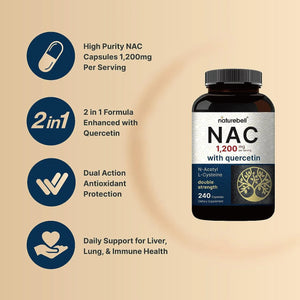 NATUREBELL - NatureBell NAC N-Acetyl Cysteine with Quercetin 1200Mg. 240 Capsulas - The Red Vitamin MX - Suplementos Alimenticios - {{ shop.shopifyCountryName }}