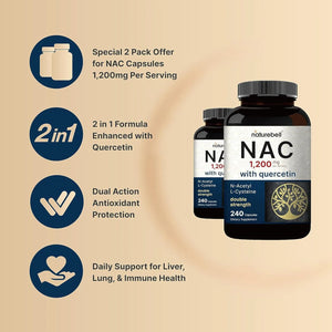 NATUREBELL - NatureBell NAC N-Acetyl Cysteine with Quercetin 1200Mg. 480 Capsulas - The Red Vitamin MX - Suplementos Alimenticios - {{ shop.shopifyCountryName }}