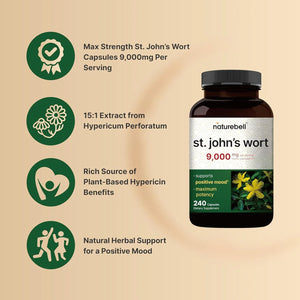 NATUREBELL - NatureBell St Johns Wort 9,000Mg. 240 Capsulas - The Red Vitamin MX - Suplementos Alimenticios - {{ shop.shopifyCountryName }}