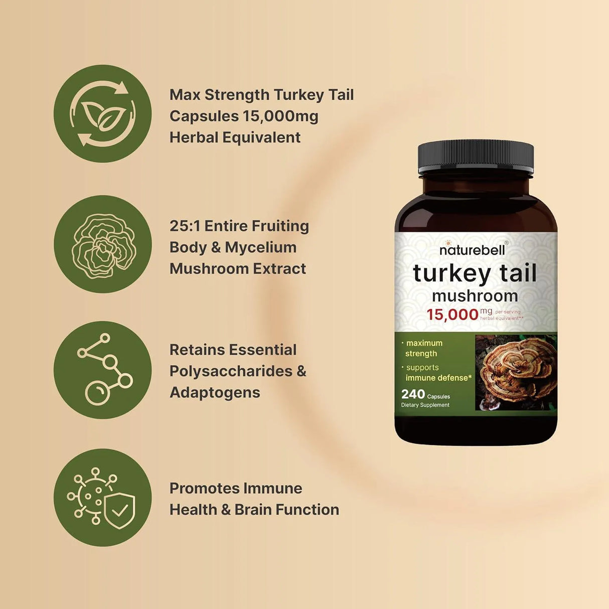 NATUREBELL - NatureBell Turkey Tail 15,000Mg. 240 Capsulas - The Red Vitamin MX - Suplementos Alimenticios - {{ shop.shopifyCountryName }}