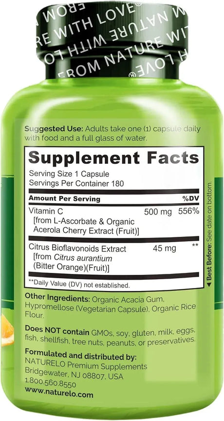 NATURELO - NATURELO Vitamin C with Organic Acerola Cherry Extract and Citrus Bioflavonoids 180 Capsulas - The Red Vitamin MX - Suplementos Alimenticios - {{ shop.shopifyCountryName }}