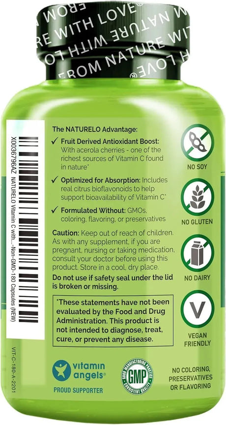 NATURELO - NATURELO Vitamin C with Organic Acerola Cherry Extract and Citrus Bioflavonoids 180 Capsulas - The Red Vitamin MX - Suplementos Alimenticios - {{ shop.shopifyCountryName }}