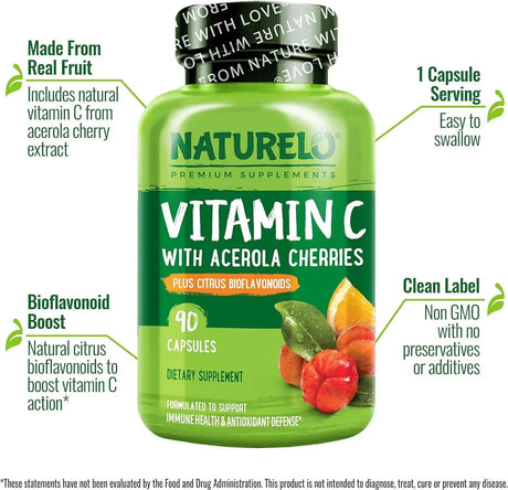 NATURELO - NATURELO Vitamin C with Organic Acerola Cherry Extract and Citrus Bioflavonoids 180 Capsulas - The Red Vitamin MX - Suplementos Alimenticios - {{ shop.shopifyCountryName }}