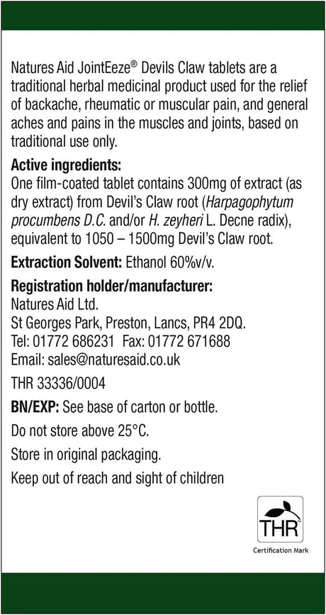 NATURES AID - Natures Aid JointEeze Devils Claw Root Extract 300Mg. 90 Tabletas - The Red Vitamin MX - Suplementos Alimenticios - {{ shop.shopifyCountryName }}