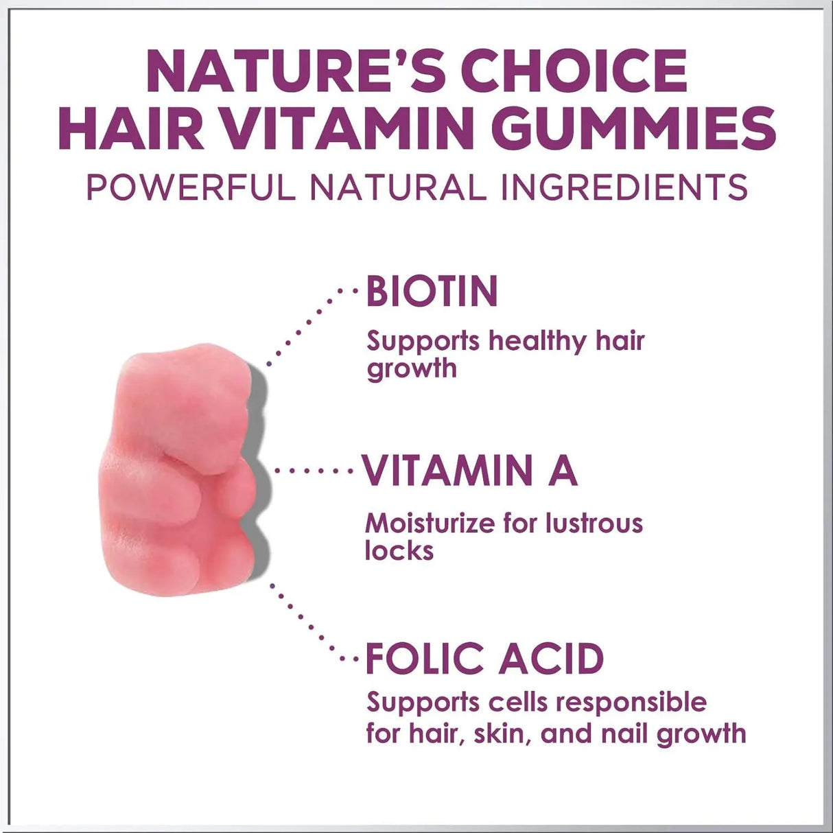 NATURES CHOICE - Nature's Choice Hair Vitamins Gummies with Biotin 60 Gomitas - The Red Vitamin MX - Suplementos Alimenticios - {{ shop.shopifyCountryName }}