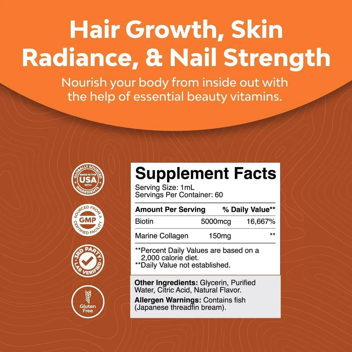 NATURES CRAFT - Natures Craft Collagen Biotin Drops for Hair Growth 60Ml. - The Red Vitamin MX - Suplementos Alimenticios - {{ shop.shopifyCountryName }}