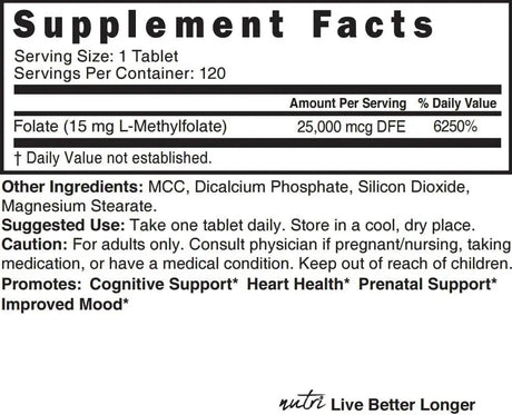 NATURE´S FUSIONS - Nutri 5-MTHF L Methylfolate 15Mg. 120 Tabletas - The Red Vitamin MX - Suplementos Alimenticios - {{ shop.shopifyCountryName }}