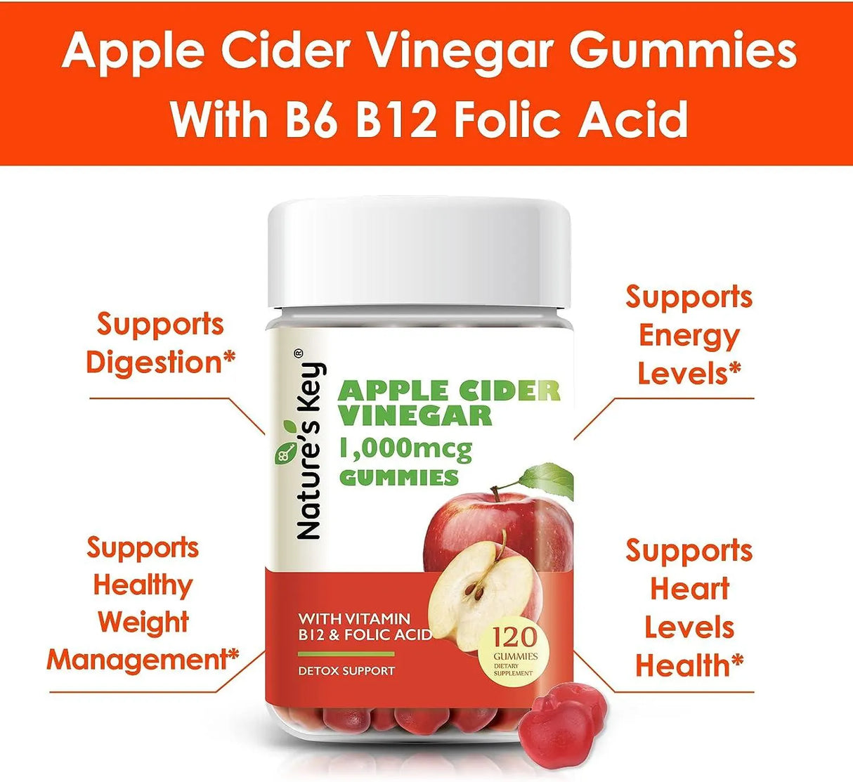 NATURE´S KEY - Nature's Key Apple Cider Vinegar 120 Gomitas - The Red Vitamin MX - Suplementos Alimenticios - {{ shop.shopifyCountryName }}