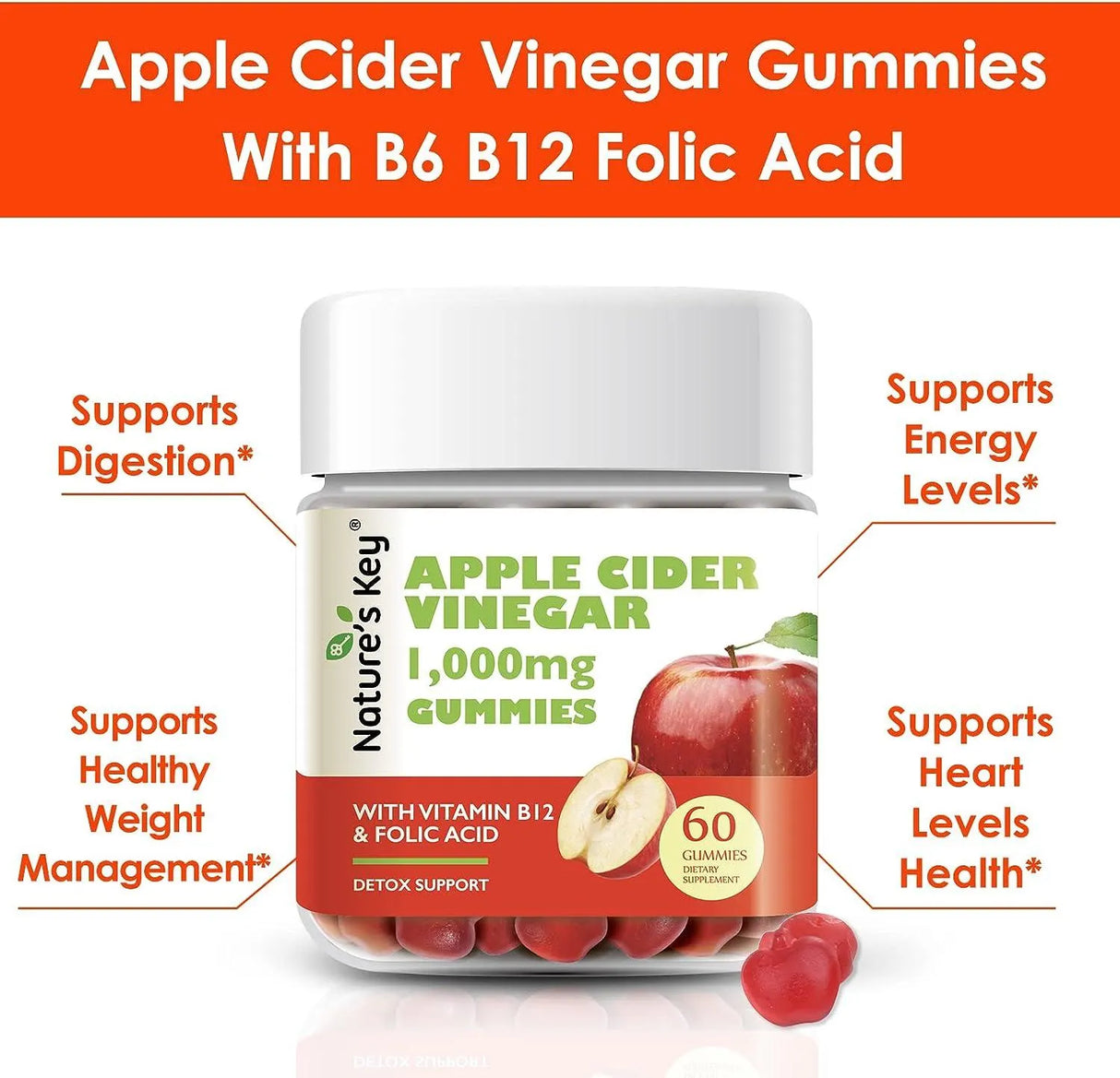 NATURE´S KEY - Nature's Key Apple Cider Vinegar 60 Gomitas - The Red Vitamin MX - Suplementos Alimenticios - {{ shop.shopifyCountryName }}