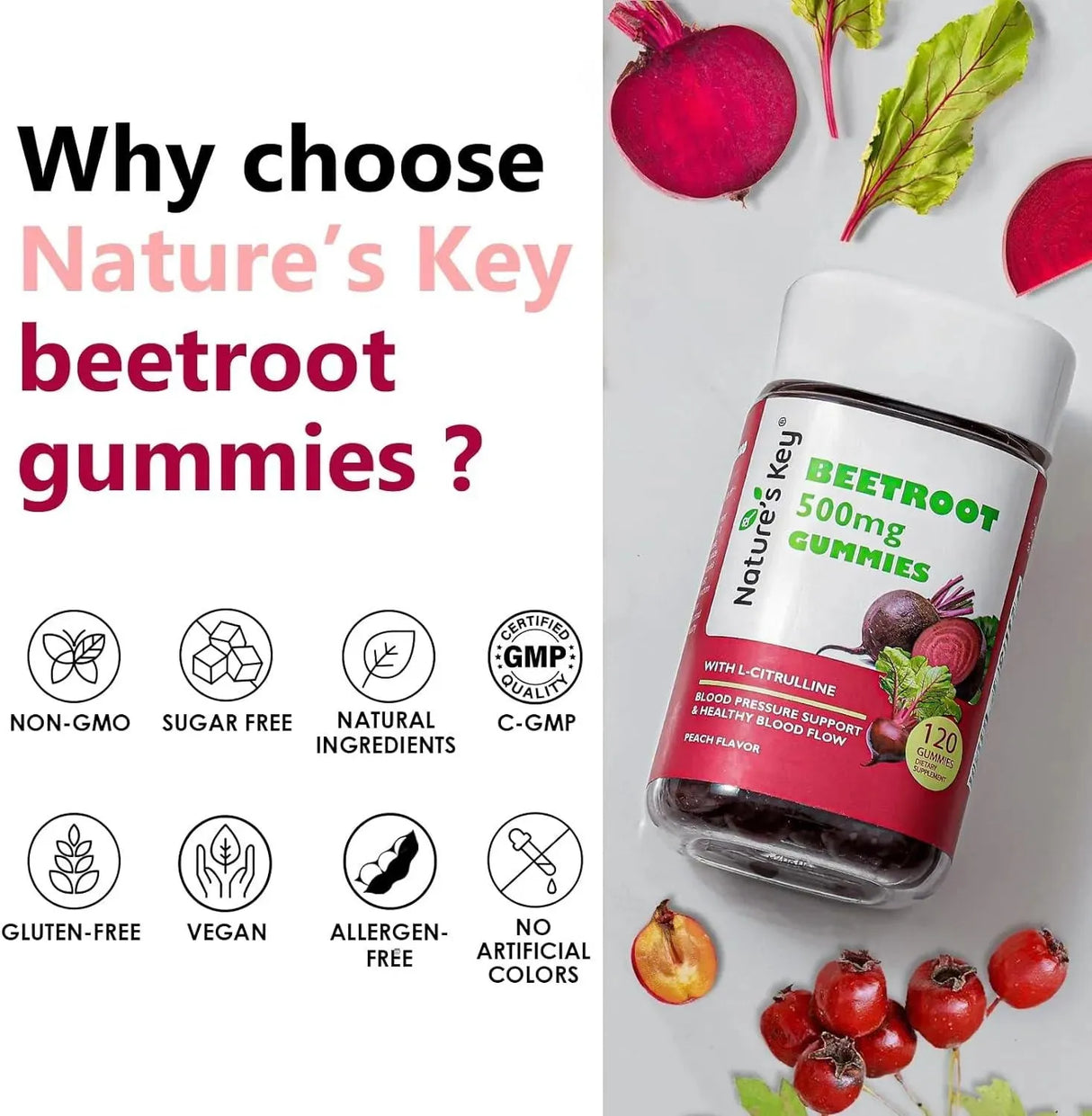 NATURE´S KEY - Nature's Key Beet Root Gummies 120 Gomitas - The Red Vitamin MX - Suplementos Alimenticios - {{ shop.shopifyCountryName }}