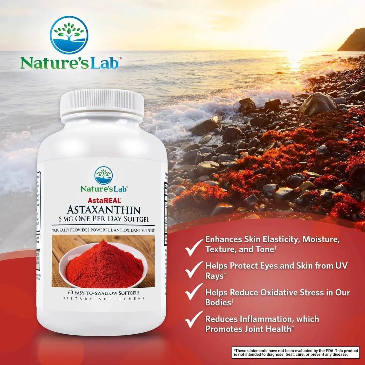 NATURES LAB - Nature's Lab AstaREAL Astaxanthin 6Mg. 60 Capsulas - The Red Vitamin MX - Suplementos Alimenticios - {{ shop.shopifyCountryName }}