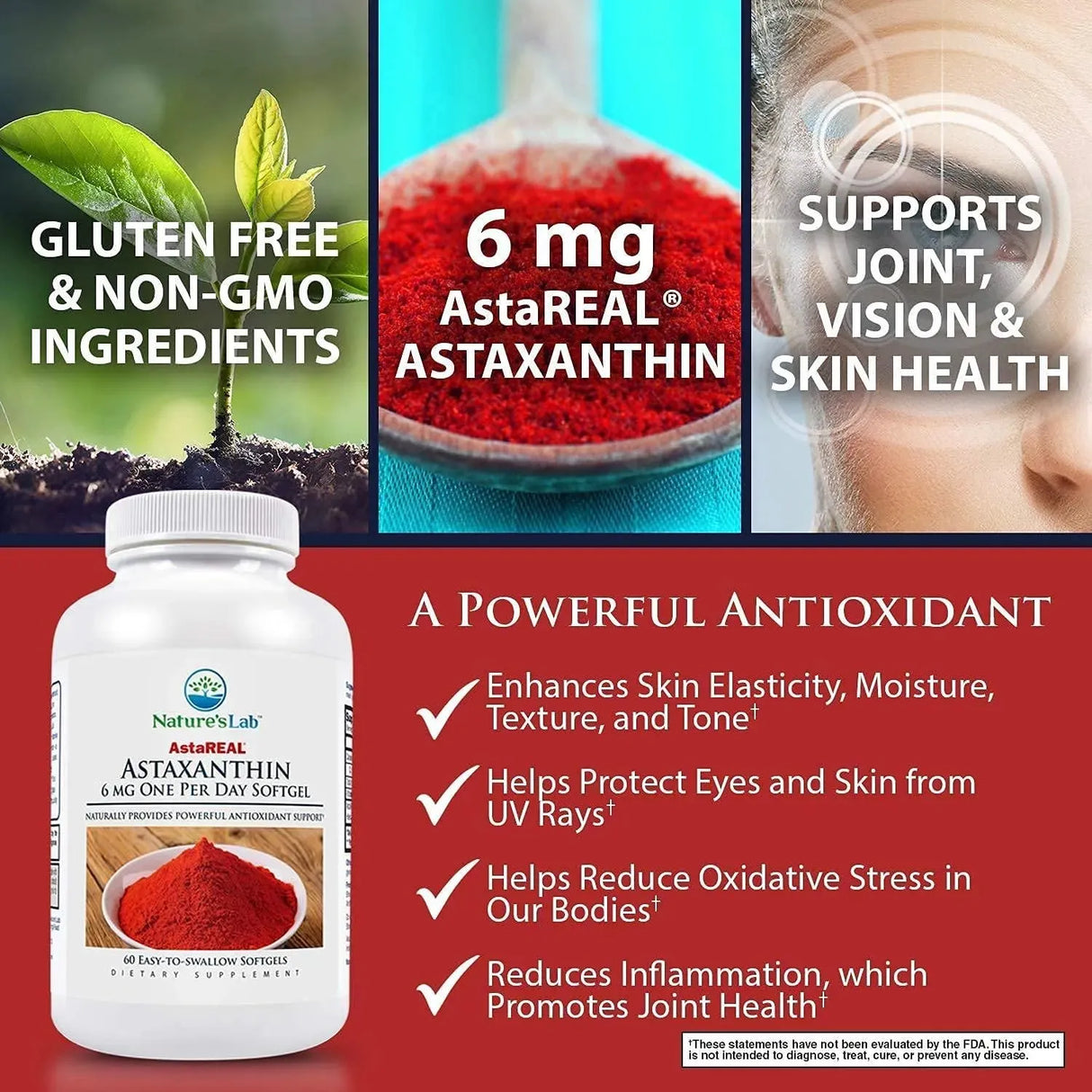 NATURES LAB - Nature's Lab AstaREAL Astaxanthin 6Mg. 60 Capsulas - The Red Vitamin MX - Suplementos Alimenticios - {{ shop.shopifyCountryName }}