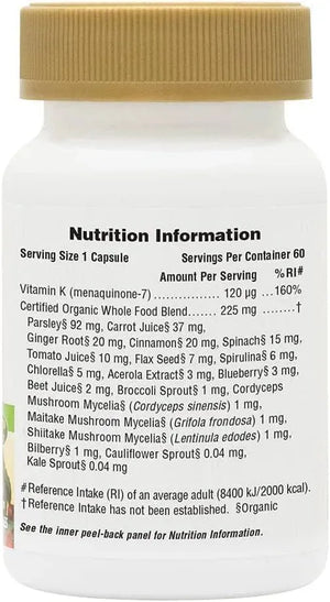 NATURES PLUS - NaturesPlus Source of Life Garden Certified Organic Vitamin K2-120mcg 60 Capsulas - The Red Vitamin MX - Suplementos Alimenticios - {{ shop.shopifyCountryName }}