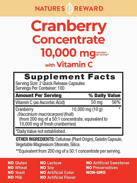 NATURE´S REWARD - Nature's Reward Cranberry Concentrate 10,000Mg. 200 Capsulas - The Red Vitamin MX - Suplementos Alimenticios - {{ shop.shopifyCountryName }}