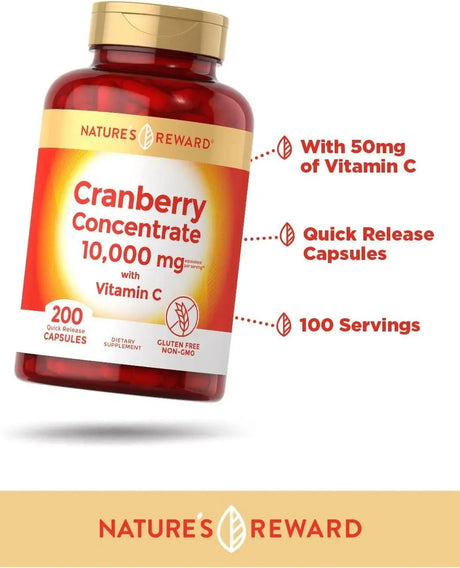 NATURE´S REWARD - Nature's Reward Cranberry Concentrate 10,000Mg. 200 Capsulas - The Red Vitamin MX - Suplementos Alimenticios - {{ shop.shopifyCountryName }}