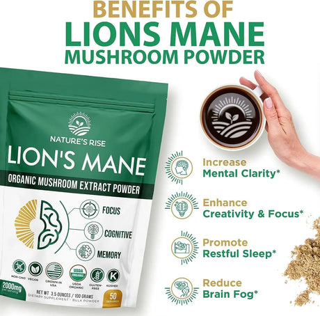 NATURES RISE - Natures Rise Lions Mane Mushroom Powder Organic Supplement 50 Servicios 100Gr. - The Red Vitamin MX - Suplementos Alimenticios - {{ shop.shopifyCountryName }}