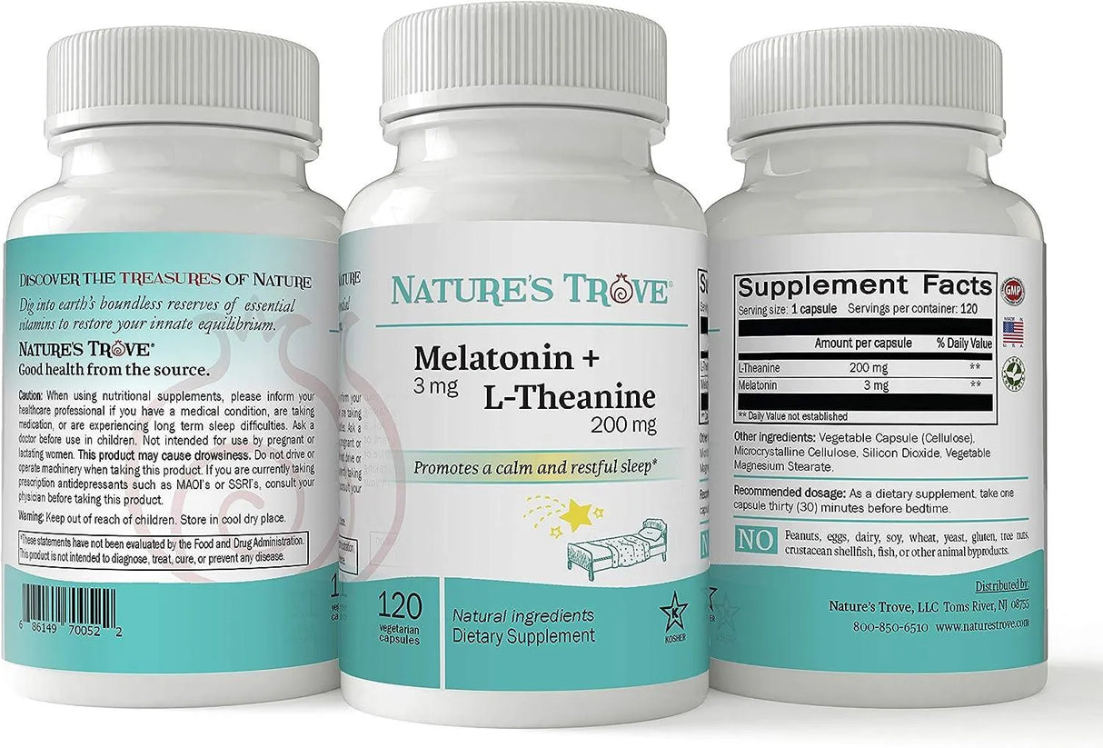 NATURE´S TROVE - Nature's Trove Melatonin 3Mg. + L Theanine 200Mg. 120 Capsulas - The Red Vitamin MX - Suplementos Alimenticios - {{ shop.shopifyCountryName }}