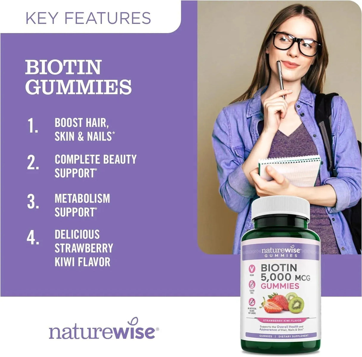 NATUREWISE - NatureWise Biotin Gummies Hair, Skin and Nails Vitamin 180 Gomitas - The Red Vitamin MX - Suplementos Alimenticios - {{ shop.shopifyCountryName }}