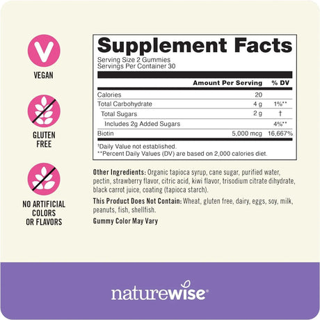 NATUREWISE - NatureWise Biotin Gummies Hair, Skin and Nails Vitamin 60 Gomitas - The Red Vitamin MX - Suplementos Alimenticios - {{ shop.shopifyCountryName }}