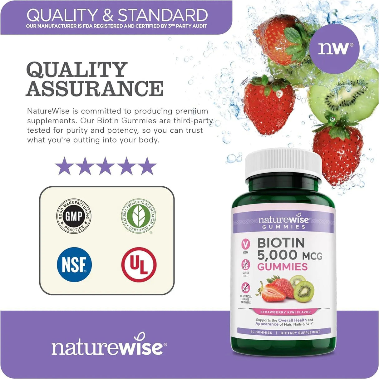 NATUREWISE - NatureWise Biotin Gummies Hair, Skin and Nails Vitamin 60 Gomitas - The Red Vitamin MX - Suplementos Alimenticios - {{ shop.shopifyCountryName }}