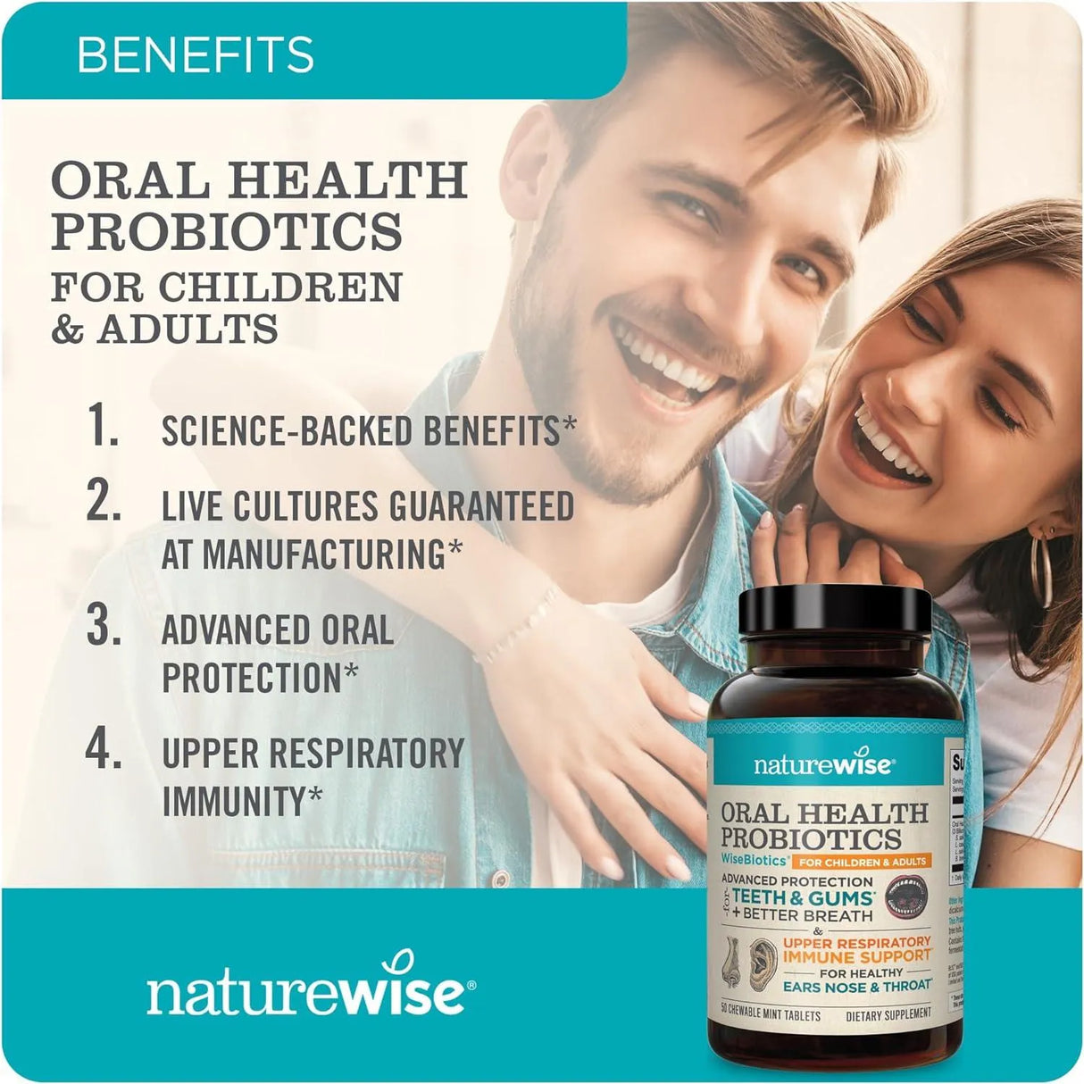 NATUREWISE - NatureWise Oral Health Chewable Probiotics 50 Tabletas Masticables - The Red Vitamin MX - Suplementos Alimenticios - {{ shop.shopifyCountryName }}