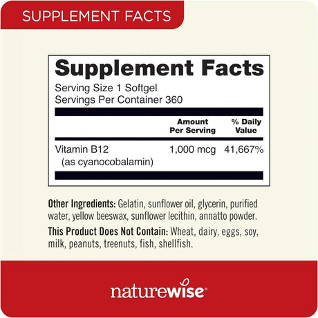 NATUREWISE - NatureWise Vitamin B12 1,000mcg 360 Capsulas Blandas - The Red Vitamin MX - Suplementos Alimenticios - {{ shop.shopifyCountryName }}