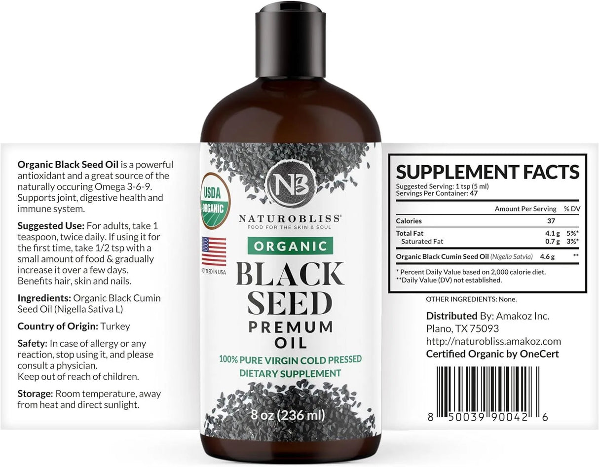 NATUROBLISS - NaturoBliss Organic Black Seed Oil 236Ml. - The Red Vitamin MX - Suplementos Alimenticios - {{ shop.shopifyCountryName }}