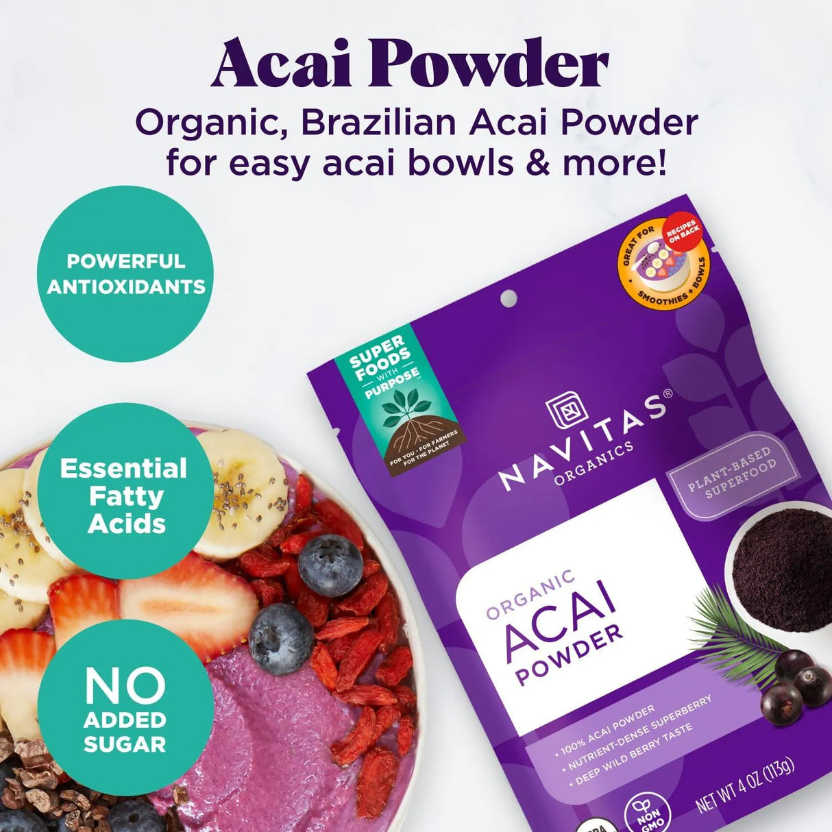 NAVITAS - Navitas Organics Acai Powder 227Gr. - The Red Vitamin MX - Suplementos Alimenticios - {{ shop.shopifyCountryName }}