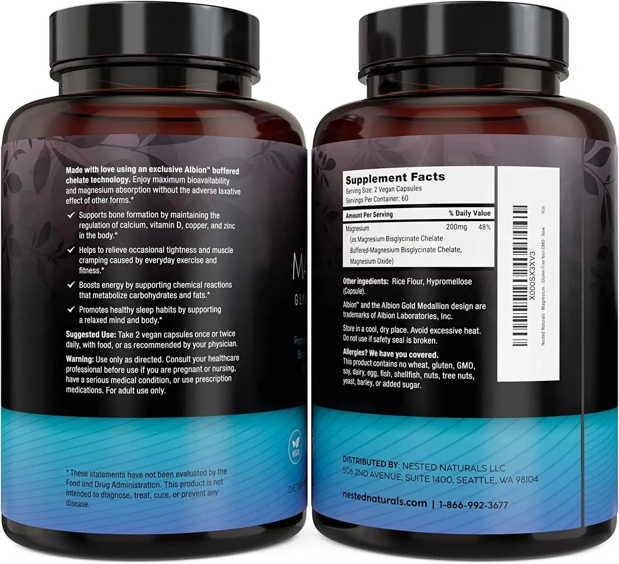 NESTED NATURALS - Nested Naturals Magnesium Glycinate Chelate 200Mg. 120 Capsulas - The Red Vitamin MX - Suplementos Alimenticios - {{ shop.shopifyCountryName }}