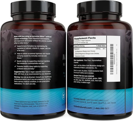 NESTED NATURALS - Nested Naturals Magnesium Glycinate Chelate 200Mg. 120 Capsulas - The Red Vitamin MX - Suplementos Alimenticios - {{ shop.shopifyCountryName }}