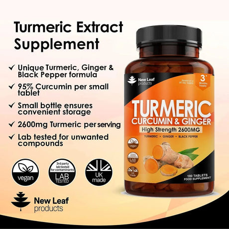 NEW LEAF PRODUCTS - New Leaf Products Turmeric Tablets 2600Mg. 180 Tabletas - The Red Vitamin MX - Suplementos Alimenticios - {{ shop.shopifyCountryName }}